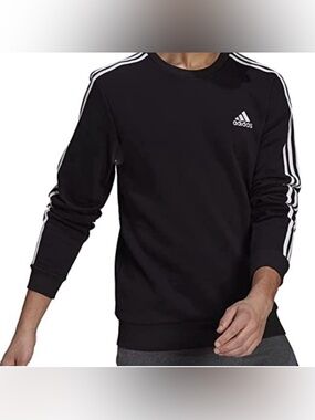 adidas Black Crewneck Sweatshirt with White Three-Stripes. Size XL